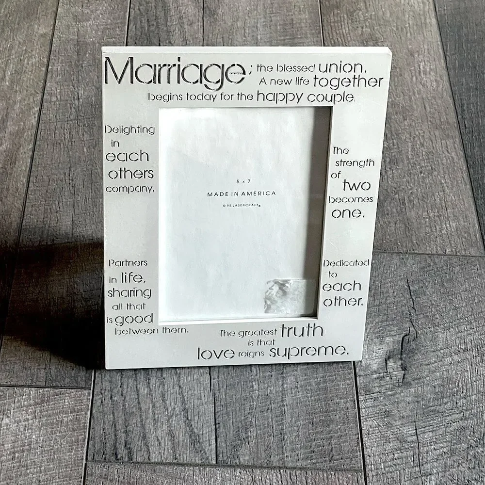 New! Lasercraft, Pearl-White, “Marriage” 5x7, Picture Frame.